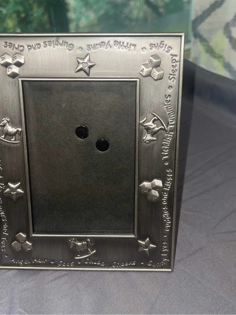 Classic Silver Baby Picture Frame with Playful Embossed Motifs